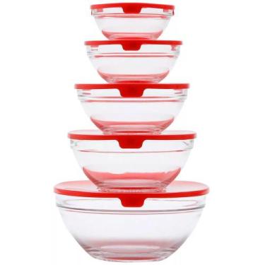 Imagem de Conjunto Fe 5 Bowls Vidro Yampa Vermelho - Ref. 25622 - Bon Gourmet