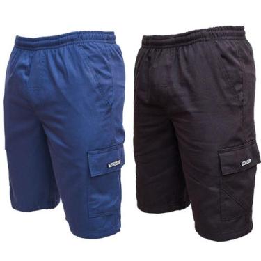 Imagem de Kit 2 Bermudas Short Brim Cargo Sarja Elástico Cordão 5 Bolsos Masculi
