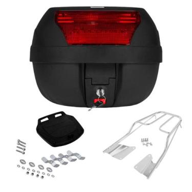 Imagem de Bagageiro Aço Cromado Honda CG Titan 2016 à 2023 + Bau 28L Vermelho Pr