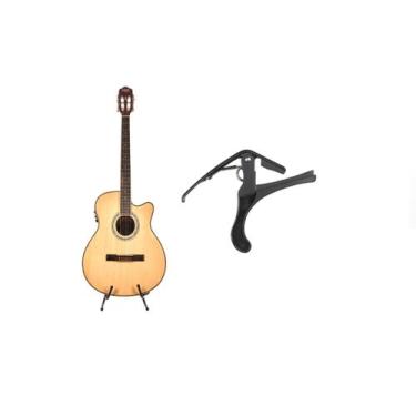 Imagem de Kit Violão Land Eletrico Nylon Natural + Capotraste