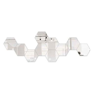 Imagem de Espelho Acrílico Decorativo Hexagonal Prata 25 Peças - Papel De Parede