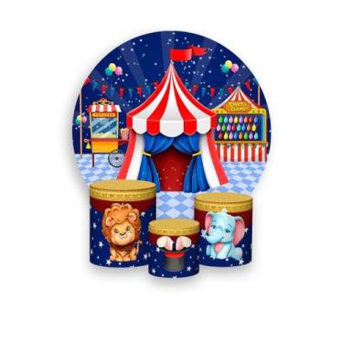Imagem de Painel De Festa Redondo 1,50x1,50 + Trio De Capas Cilindro - Circo Noi