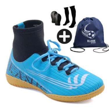 Imagem de Kit Chuteira Futsal Cano Baixo Blank com Meião, Caneleira e Mochila AZ