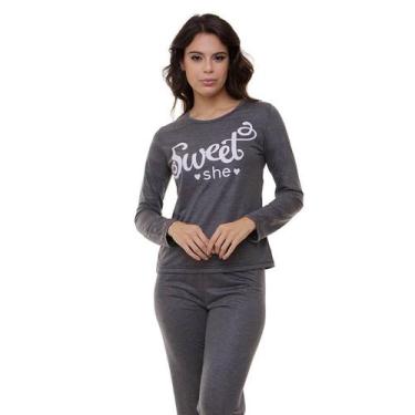 Imagem de Pijama Longo Poliviscose Doce Luar 5220, M, Preto mescla