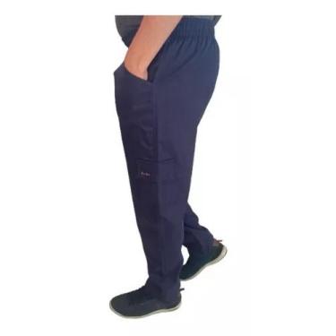 Imagem de Calça De Brim Elástico C/ Bolsos Laser Trabalho. - juc men , Azul, G