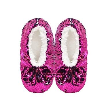 Imagem de Panda Bros Chinelo feminino de lantejoulas bailarina, chinelos de casa brilhantes com pegas, Laço rosa, 8-10