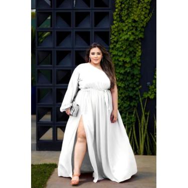 Imagem de Vestido Longo Com Fenda Plus Size Manga Única Longa Com Fita Ajustável