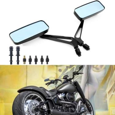 Imagem de Espelhos retrovisores retangulares de motocicleta 8 mm/10 mm BISHERDER preto universal para motocicleta Harley Softail Sportster Chopper Bobber Honda ATV Scooter Kawasaki Cruiser Suzuki Victory e mais