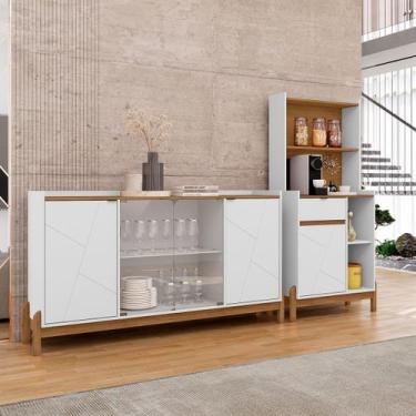 Imagem de Sala de Estar Completa Bahrein 5 Portas 1 Gaveta 2 Peças Branco/Cedro 