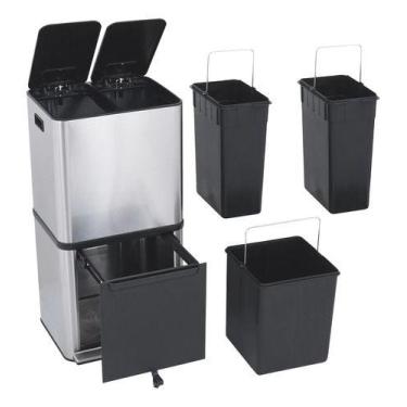 Imagem de Lixeira Seletiva De Inox Delinea 3 Compartimentos, 50 Litros - Delinia