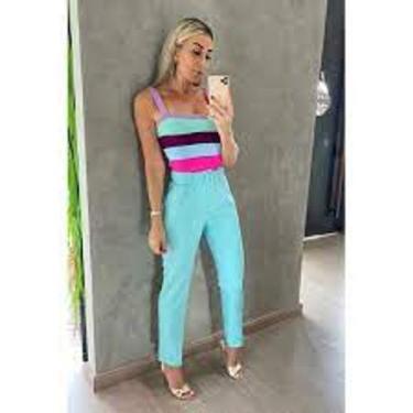 Imagem de Calça Feminina Com Cinto Alfaiataria Blogueira - m & K Shop, Verde cla