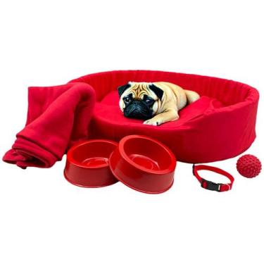 Imagem de Kit Pet Médio Cama Europa com Mantinha e Acessórios Fofos - Supri Pets