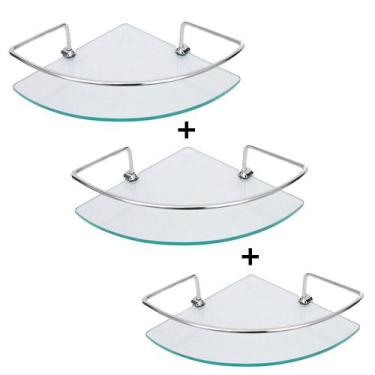 Imagem de kit 03 porta shampoo canto prateleira vidro temp. 6mm - Tanko Shop