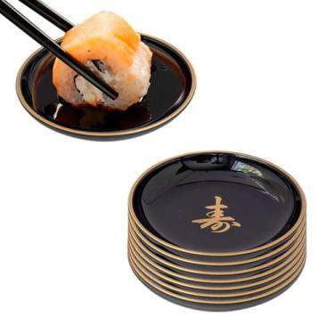 Imagem de Kit C/ 8 Molheira Redonda Preta para Shoyu ou Molhos - AC