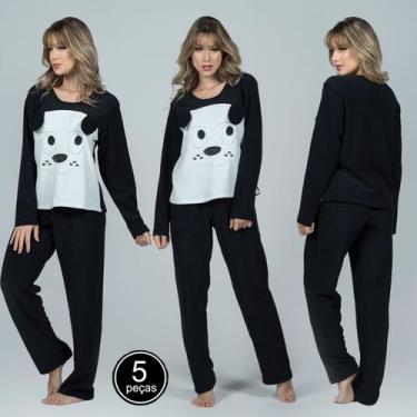 Imagem de Kit 5 Pijamas Plush Adulto Feminino Longo Estampa Cachorro - Bella Fio
