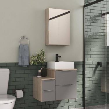 Imagem de Conjunto Gabinete Banheiro Nivus 60 (gabinete+espelheira+cuba) Madeirado Cinza