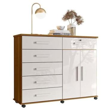 Imagem de Cômoda Sapateira 6 Gavetas Sapateira Platina Lukaliam Freijo/Off White