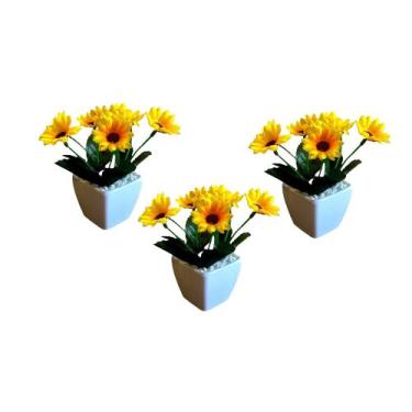 Imagem de Kit 3 Mini Arranjos De Girassóis No Vasinho Quadrado - BM Utilidades