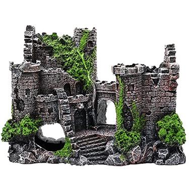 Imagem de IBWell Decoração de aquário de resina com design de castelo antigo, esconderijo de pedra caverna esconderijo, acessórios para tanque de peixes para tartaruga betta camarão