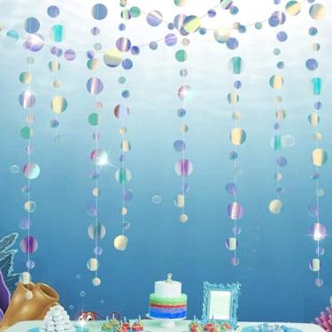 Imagem de Guirlanda de círculos sob o mar, guirlandas de bolhas holográficas, artigos de festa iridescentes semitransparentes, pano de fundo, flâmula, decoração de oceano, coral de bebê, chá de bebê, decoração de aniversário de pequena sereia