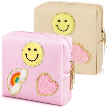 Imagem de Pacote com 2 sacos de menstruação, bolsa de armazenamento de guardanapo sanitário de couro PU para enchimentos femininos, absorventes absorventes absorventes funcionais kit de primeiro período para adolescentes meninas mulheres presente