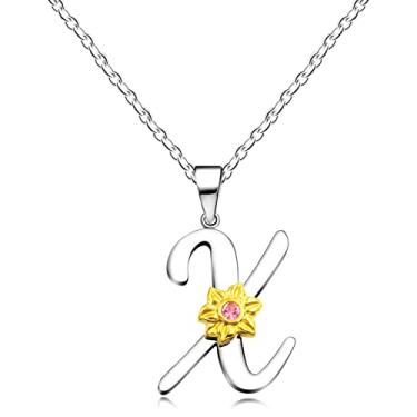 Imagem de Uloveido Colar de girassol inoxidável com inicial letra A a Z 26 alfabetos pingente presentes de formatura para mulheres meninas Y2931, Aço inoxidável, Zircônia cúbica