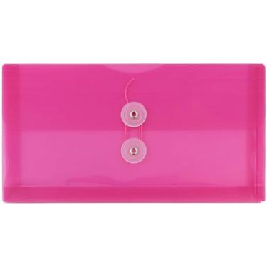 Imagem de JAM PAPER Envelopes de plástico com fecho de botão e cordão - livreto comercial nº 10 - 13 x 25 - rosa fúcsia - pacote com 3