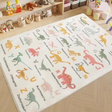 Imagem de Lacomfy Tapete infantil de dinossauro, 1,2 x 1,8 m, ABC, tapete para meninos, meninas, fofo, dinossauro, quarto, hora de brincar, sala de aula, berçário, tapete educacional, tapete de sala de jogos