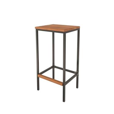 Imagem de Banqueta em Aço Alta Industrial com Assento de Madeira Maciça 75cm (PRETO)