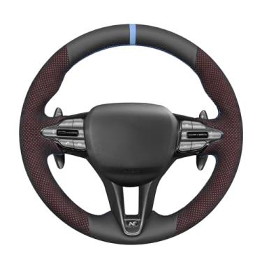 Imagem de MEWANT Capa de volante costurada à mão para Hyundai Elantra (N Line) 2021-2024 / Elantra N 2022-2023 / Kona N 2022-2023 / Veloster N 2019-2022 Acessórios para volante