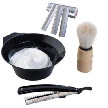 Imagem de Kit 3 Laminas Para Barbear  + Navalhete Pincel e Tigela Man C03 - Pra 