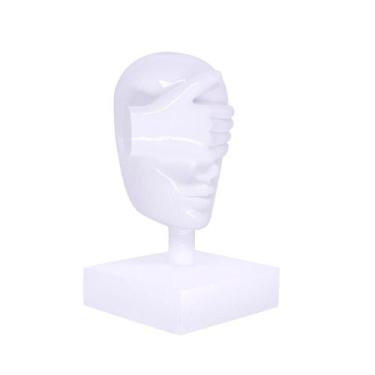 Imagem de Escultura Decorativa Máscara Cego Em Cerâmica Branco 25X15cm - DROSSI