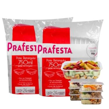 Imagem de Kit 48 unidades Pote retangular marmita fit descartável plástico microondas freezer PraFesta 250ml 350ml 500ml 750ml (750ml)