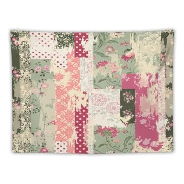 Imagem de Kurtect Tapeçaria de flores de patchwork, tapeçarias desenhadas à mão em estilo retrô floral colorido abstrato para festa, praia, piquenique, toalhas de mesa, decoração de parede de sala de estar, 76