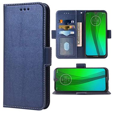 Imagem de Capa de celular para Moto G7/G7+ Plus Capa tipo carteira flip, couro PU, compartimentos para cartão de crédito, proteção total, suporte, capa protetora para celular para Motorola G7Plus Moto7 XT1962-1 G 7 7G masculina, azul escuro