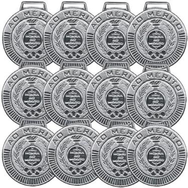 Imagem de Kit com 24 Medalhas Rema Honra Ao Mérito 60mm Com Fita Cor Prata 4460
