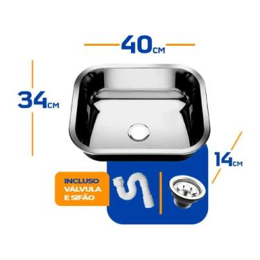 Imagem de Cuba As Pia Inox 304 Cozinha N 0 40x34x14 Funda