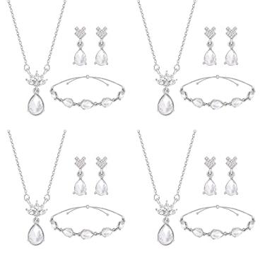 Imagem de Conjunto de joias de dama de honra delicado de gota para mulheres e meninas, conjunto de 1-4-6-8 conjuntos de 18 quilates e ouro rosa e prata cravejado com strass com colar de cristal conjunto de pulseiras presente para casamento/noivado/aniversário, Zinco Metal Vidro, Sem pedras preciosas