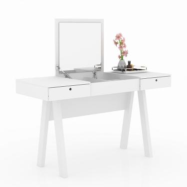 Imagem de Penteadeira Escrivaninha Com Espelho 131,5x75,5x52 cm Branca