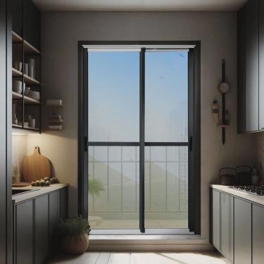 Imagem de Porta de Correr 2 Folhas Moveis 210 X 120 Elite com Fecho Automático Vidro Reflex Mix Preto