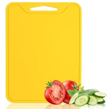 Imagem de JUSTHERE Tábuas de corte de silicone para cozinha 21 x 29 cm, sem BPA, tapete de corte flexível para carne, legumes e frutas, tábuas de corte para cozinha, lavável na lava-louças, amarelo
