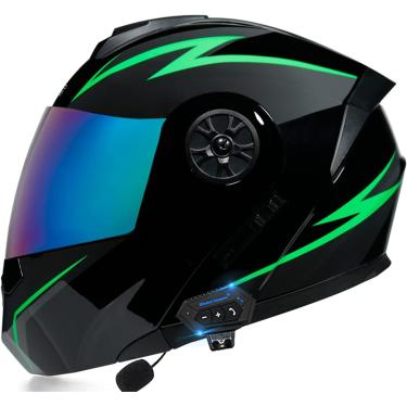 Imagem de Capacete Bluetooth modular para motocicleta, Bluetooth aprovado pelo DOT + FM Capacete frontal virado para cima para adultos Homens Mulheres Ciclomotor de corrida de rua com microfone para c