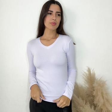Imagem de Blusa de frio Feminina Gola V Manga Longa basica Segunda Pele inverno 