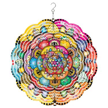 Imagem de Giradores de vento de metal mandala, girador de vento suspenso, moinho de vento decorativo colorido giratório 3D para quintal gramado ao ar livre/30,5 x 30,5 cm