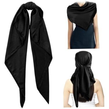 Imagem de Cachecol de cabeça para cabelo feminino, hijab quadrado macio para mulheres, lenço de cabeça preto para enrolar o cabelo e dormir à noite, Preto, standard