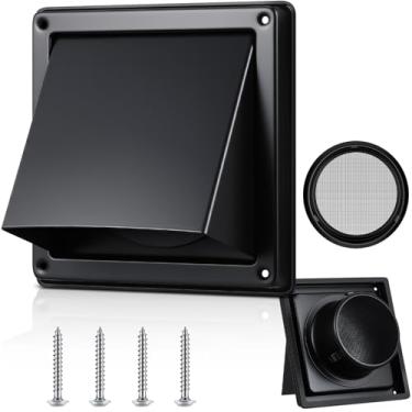 Imagem de Gisafai Capa de ventilação de secadora de 10 cm para uso externo com protetor de tela de aço inoxidável preta para secador de parede, tampa de ventilação para secadora externa, aba acolchoada sem