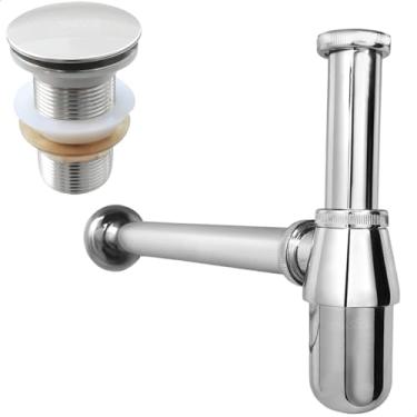 Imagem de Dona D Cor, Sifão Copo Cromado Metal 1 1/4 E Valvula Click Inox 40mm Kit Pia Lavatório Cuba Banheiro Sifão Aparente