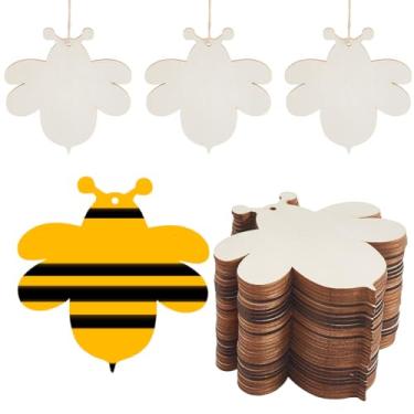 Imagem de CRASPIRE Kit de artesanato de madeira com 30 peças, peças de madeira em branco, ornamentos de recorte de madeira inacabados com etiquetas de barbante, etiquetas, artesanato para casa, artesanato