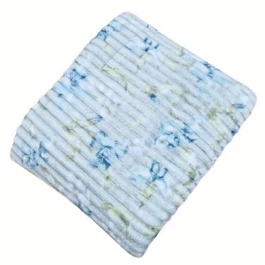 Imagem de Cobertor Manta Canelado Soft, Microfibra Estampado Floral, Casal 2,00m x 1,80m, Antialérgico (Flor Azul)