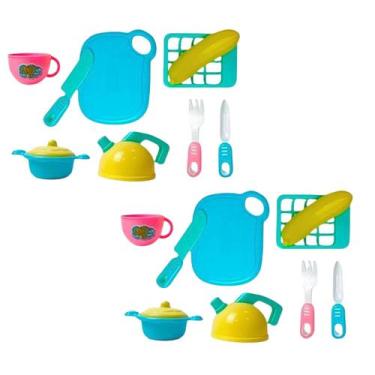 Imagem de 2 kit cozinha comidinha brinquedo infantil fogão legumes tabua colorid